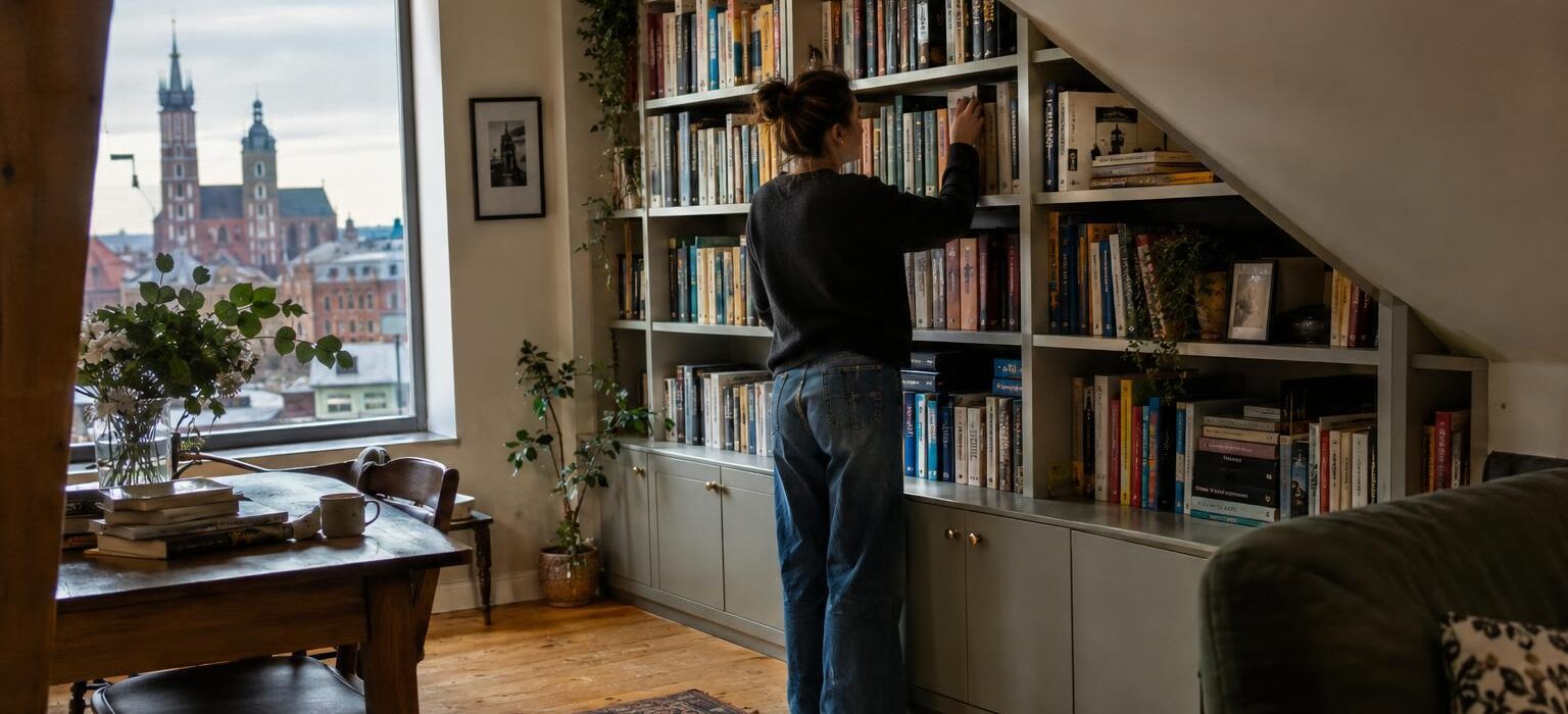 Domowa biblioteka w krakowskim mieszkaniu: jak zaplanować regały na wymiar we wnękach i pod skosami?